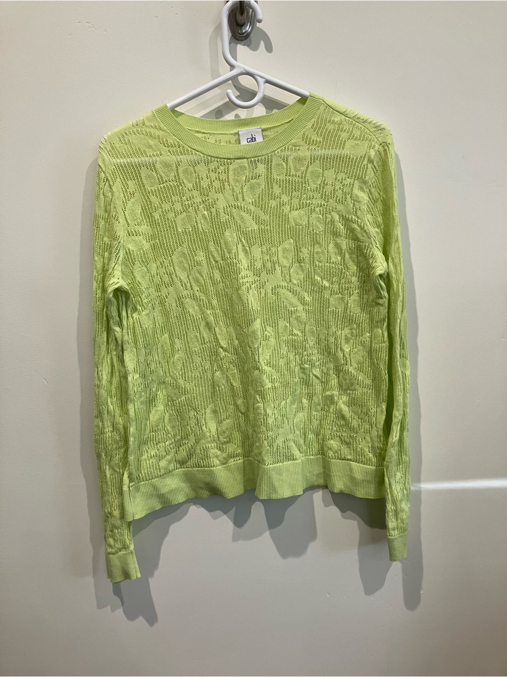 CAbi Neon Lime Openwork Knit Sweater Top